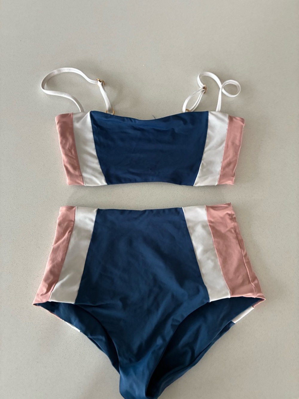 Women’s  Colorblock High-Waist Bikini - Navy, Pink & White